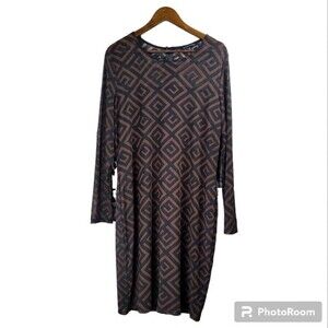 Haute Monde Geometric Sheer Midi Dress Longsleeve Womens Size 3X